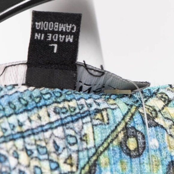 Notations Sleeveless Blouse L Womens New Ruffle Layers Geometric Blue Green - Picture 5 of 6